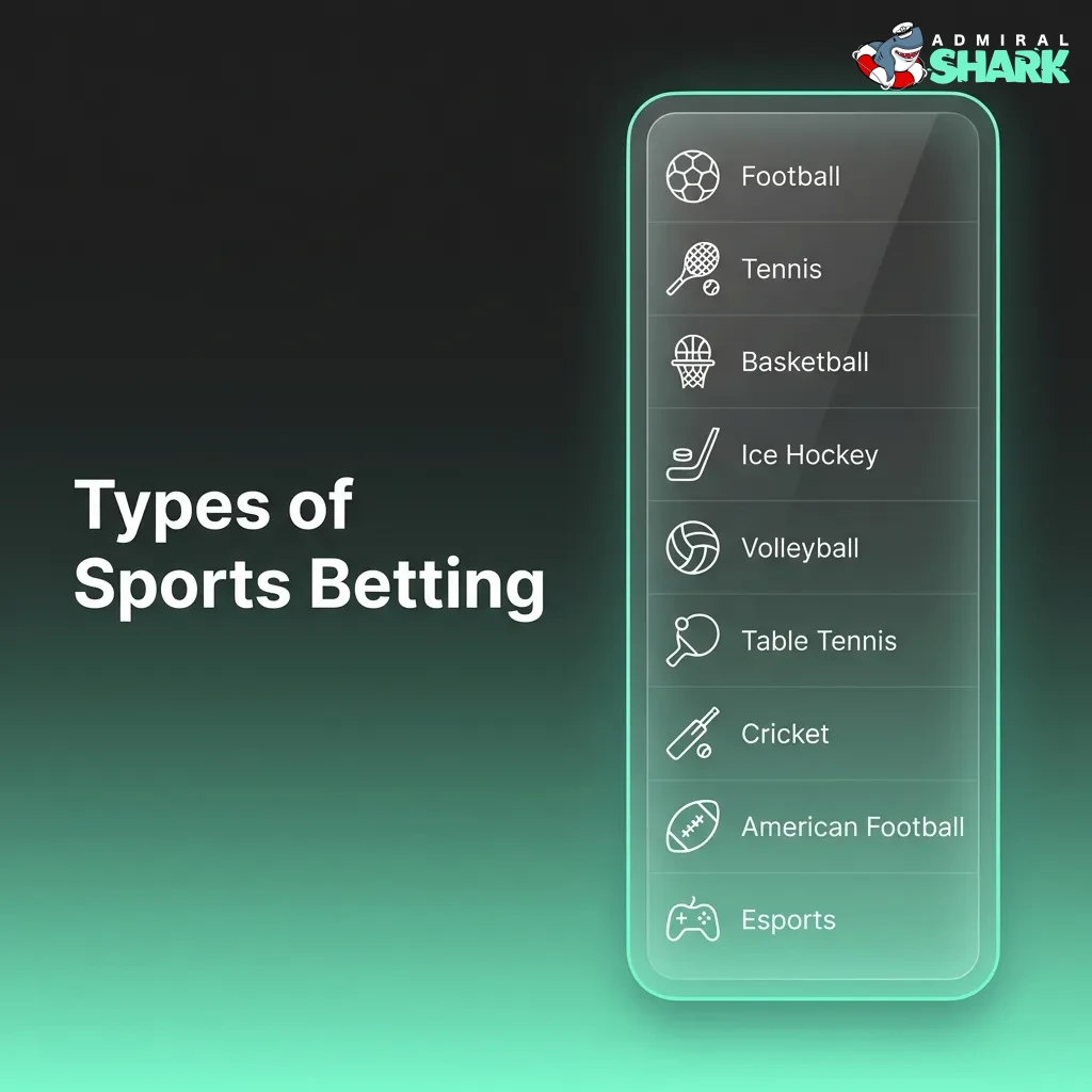 Admiral Shark sportsbook interface showing betting markets for football, tennis, basketball, cricket, and horse racing events