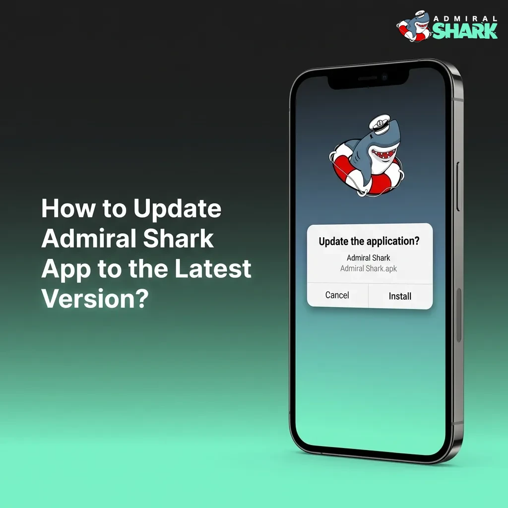 User updating Admiral Shark app on smartphone screen with download progress bar