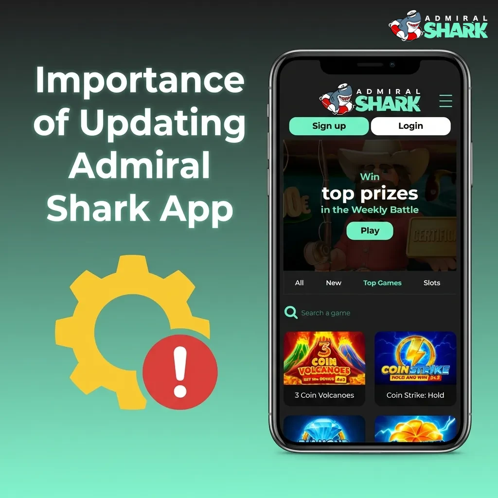Admiral Shark app update notification showing security patches, bug fixes, and new features on smartphone screen
