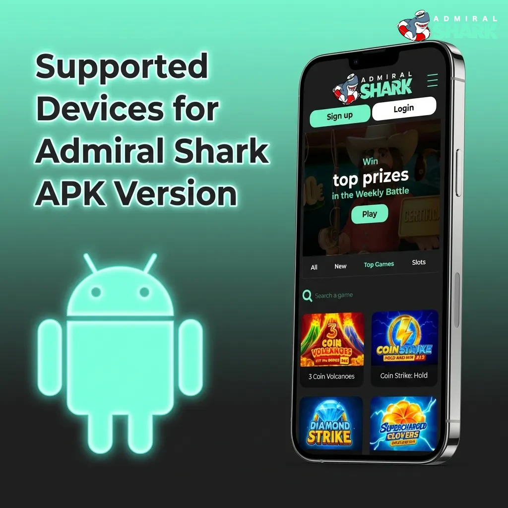 Table showing compatible phone brands and models for Admiral Shark APK including Samsung, Sony, Huawei, OnePlus, and others.